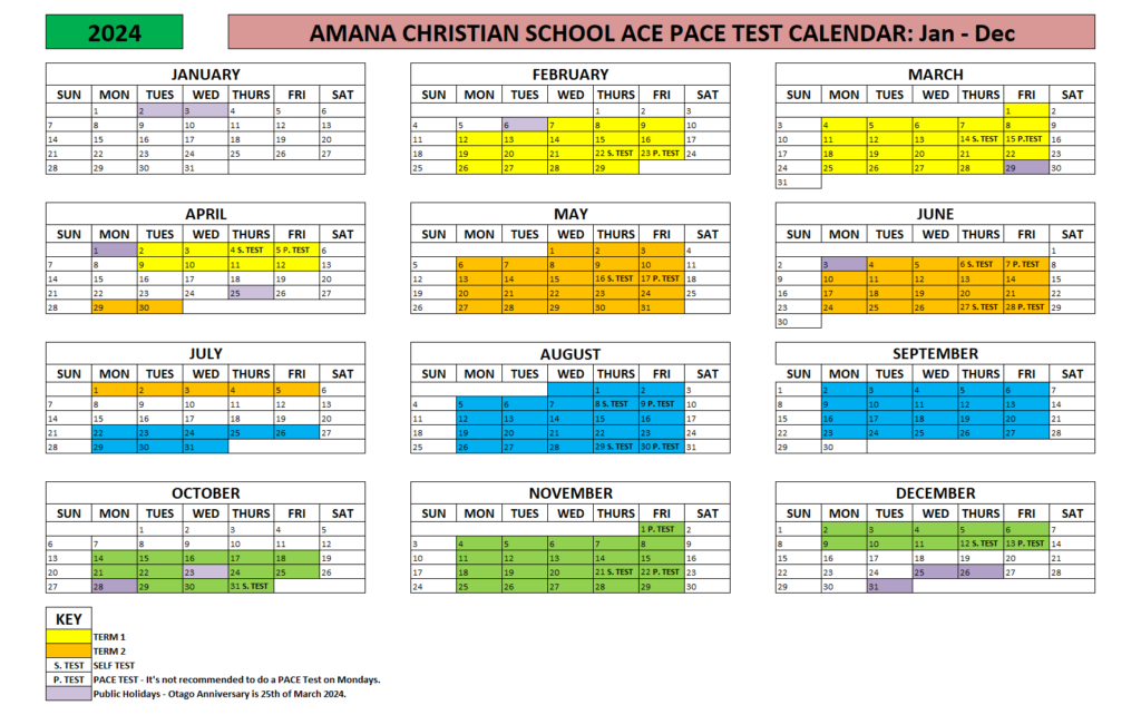 Calendar Amana Christian School